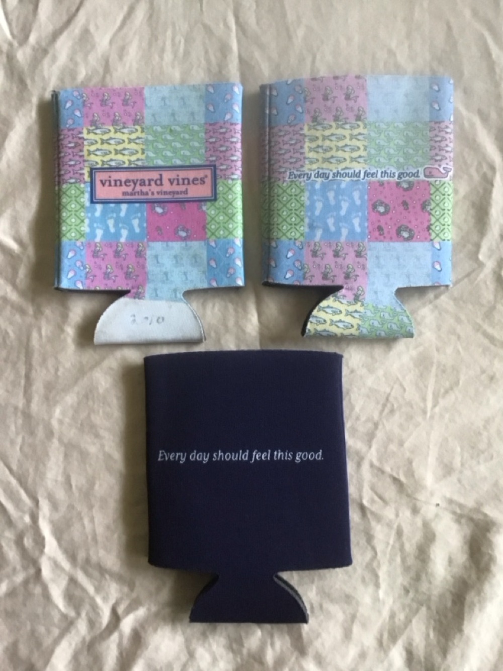 Vineyard Vines Multicolor Patchwork & Navy Can Coolers (Set of 3)